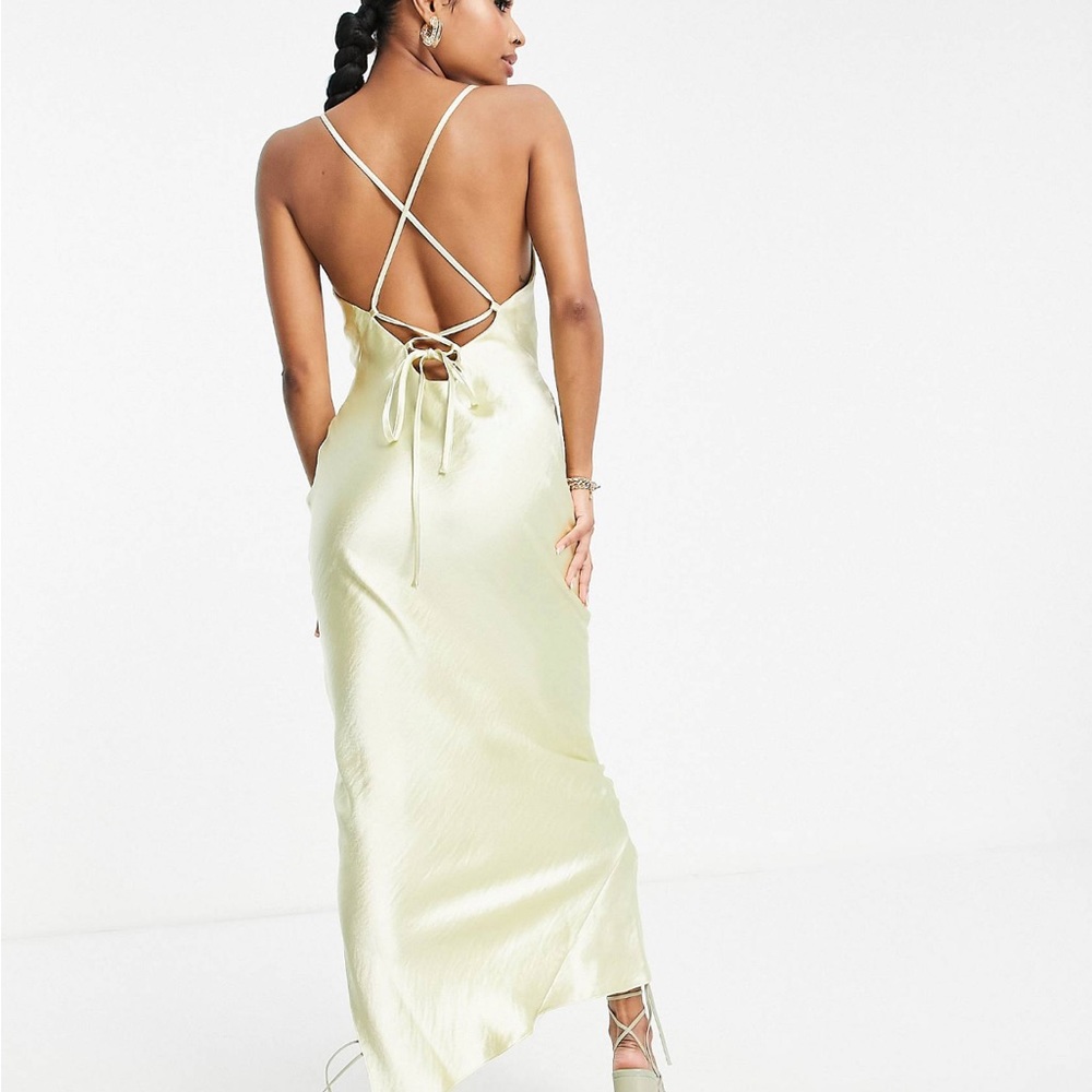 ASOS design satin light butter yellow midi dress petite 4 XS